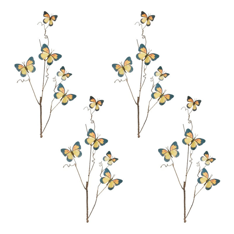 Melrose Butterfly Twig Spray (Set of 4), Yellow/Blue