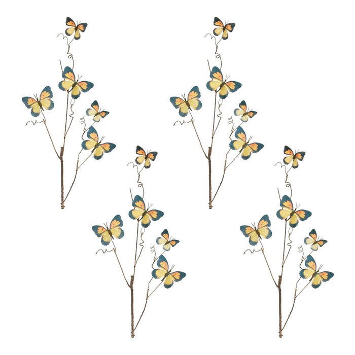 Melrose Butterfly Twig Spray (Set of 4), Yellow/Blue