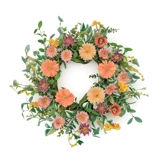 Melrose Mixed Gerbera Daisy Wreath 24"D, Pink/Red/Green - 96818DS