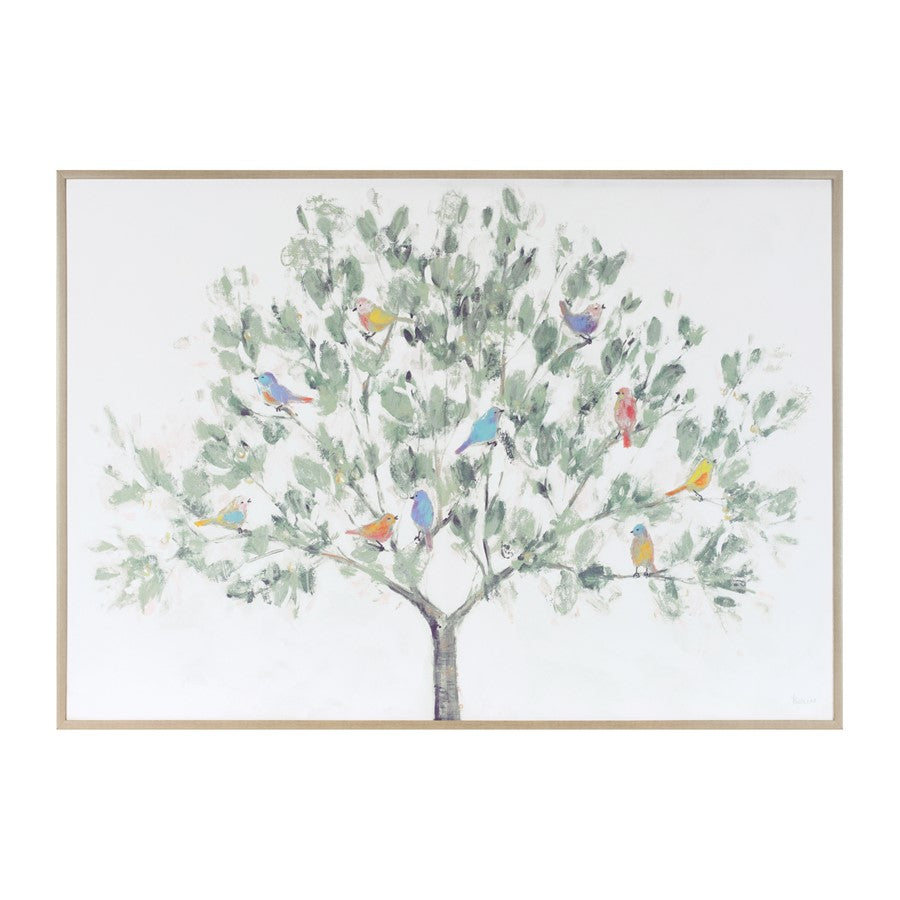 Melrose Birds, Tree Print, White/Green - 96868DS