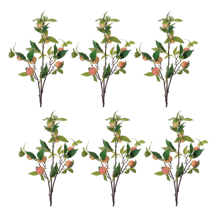 Melrose Peach Fruit Foliage Branch (Set of 6), Pink/Green