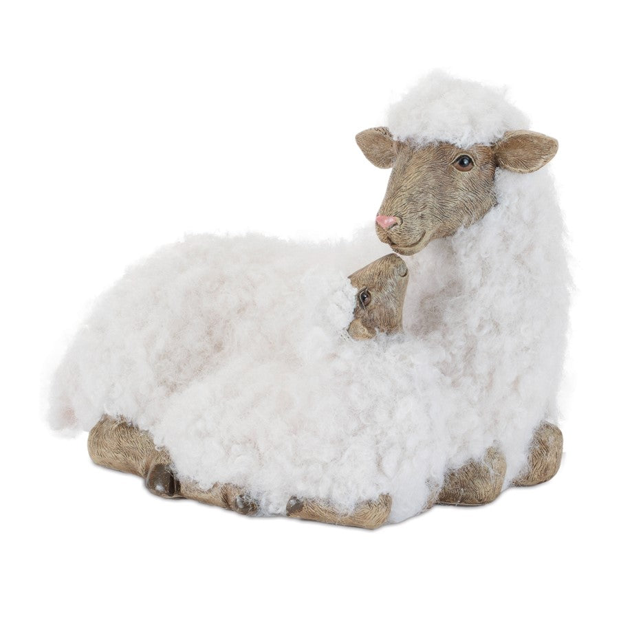 Melrose Furry Sheep/Lamb Figurine 11'H, White/Beige - 96967DS