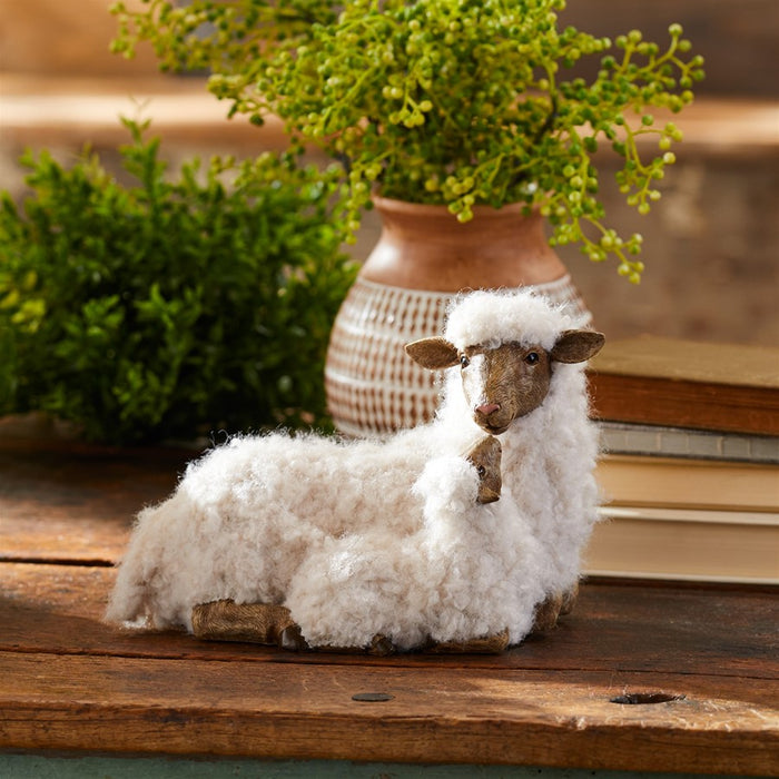 Melrose Furry Sheep/Lamb Figurine 11'H, White/Beige