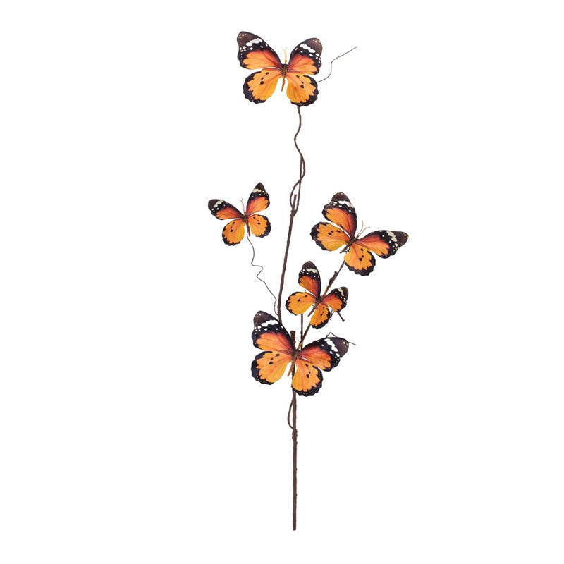 Melrose Butterfly Twig Spray (Set of 6), Orange/Black