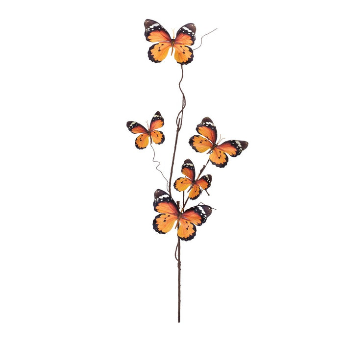 Melrose Butterfly Twig Spray (Set of 6), Orange/Black