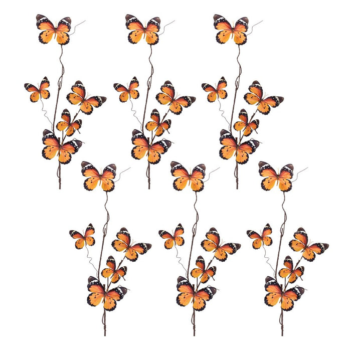 Melrose Butterfly Twig Spray (Set of 6), Orange/Black