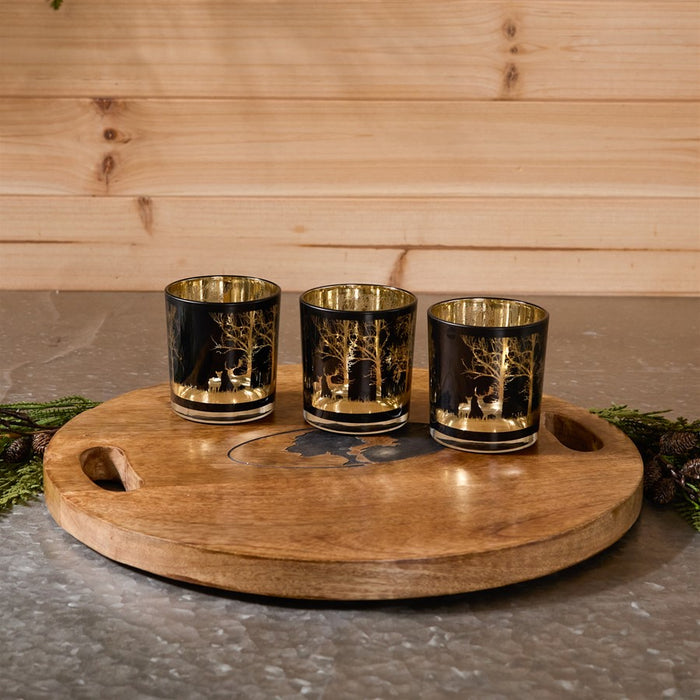 Melrose Mossy Oak Votive (Set of 3) 3"D x 3"H Glass, Black/Gold