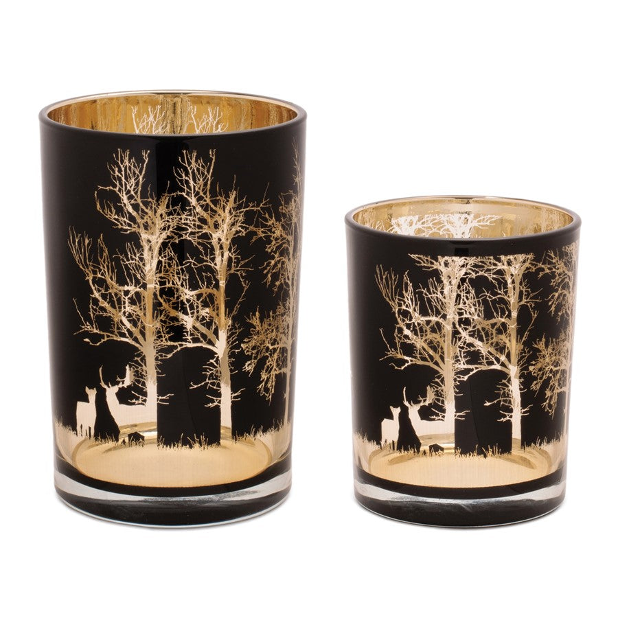 Melrose Mossy Oak Candle Holder (Set of 2) Glass, Black/Gold - 99061DS