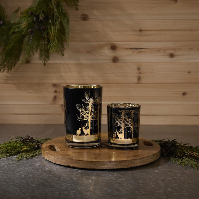 Melrose Mossy Oak Candle Holder (Set of 2) Glass, Black/Gold