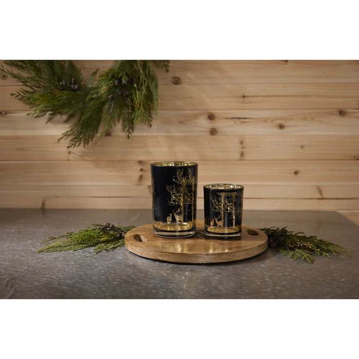 Melrose Mossy Oak Candle Holder (Set of 2) Glass, Black/Gold