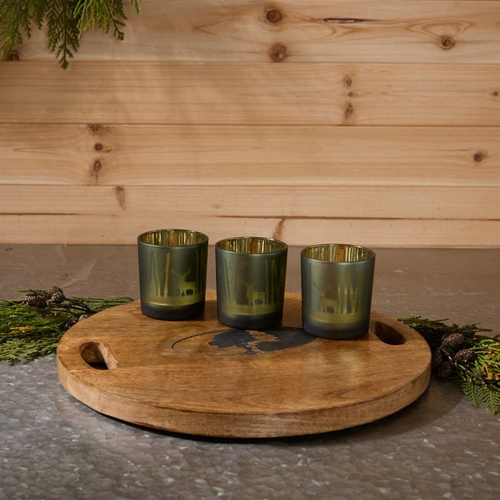 Melrose Mossy Oak Votive (Set of 3) 3"D x 3"H Glass, Green/Gold