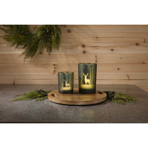 Melrose Mossy Oak Candle Holder (Set of 2) Glass, Green/Gold