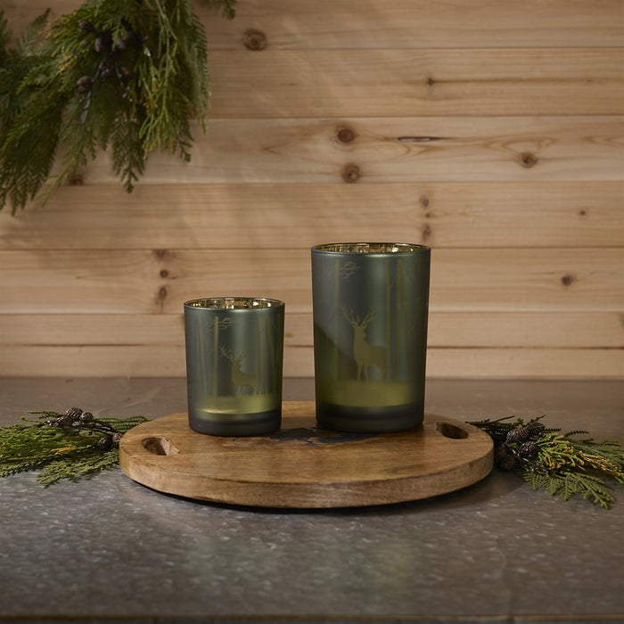 Melrose Mossy Oak Candle Holder (Set of 2) Glass, Green/Gold