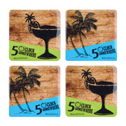 Melrose Margaritaville Coaster (Set of 4) 4"SQ Wood/Enamel, Brown/Blue - 99142DS