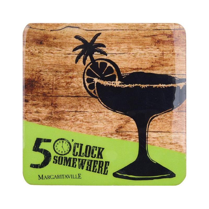 Melrose Margaritaville Coaster (Set of 4) 4" Square Wood/Enamel, Brown/Blue
