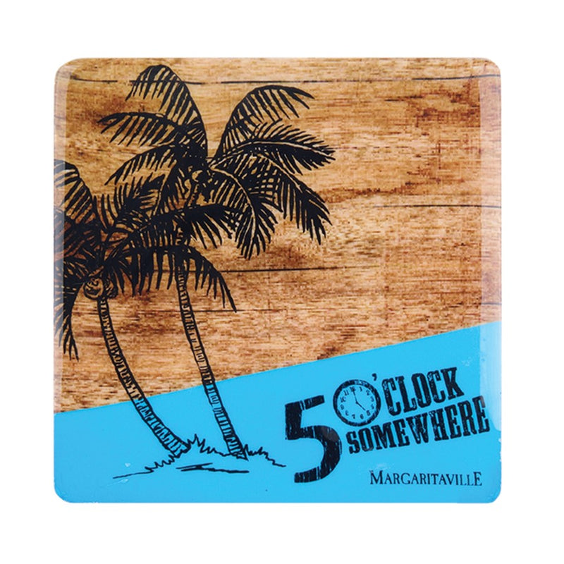 Melrose Margaritaville Coaster (Set of 4) 4" Square Wood/Enamel, Brown/Blue