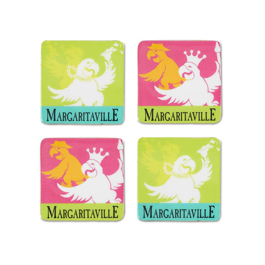 Melrose Margaritaville Coaster (Set of 4) 4"SQ Wood/Enamel, Green - 99143DS