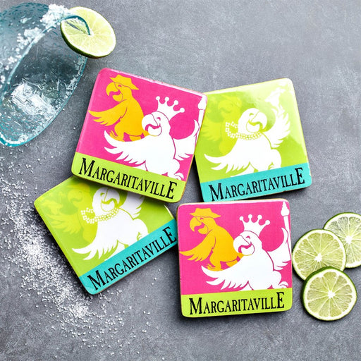 Melrose Margaritaville Coaster (Set of 4) 4" Square Wood/Enamel, Green