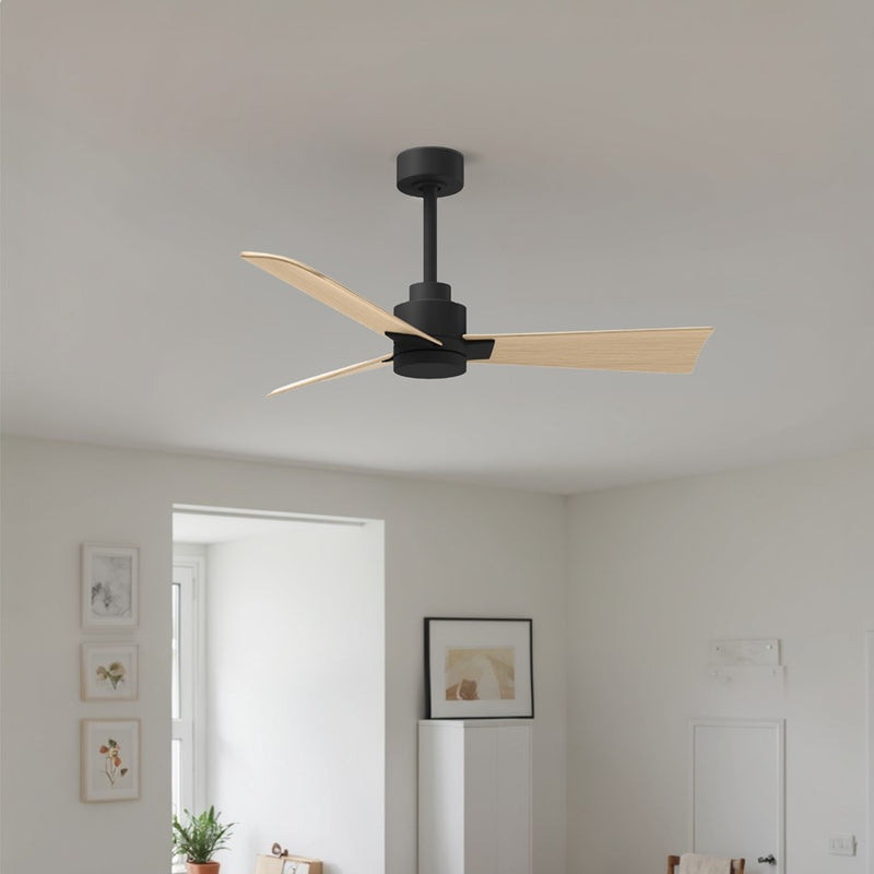 Matthews Fan Alessandra 42in 3-Blade Ceiling Fan | Transitional Matte Black and Light Maple ABS | Outdoor Patio & Covered Porch | Model AK-BK-LM-42