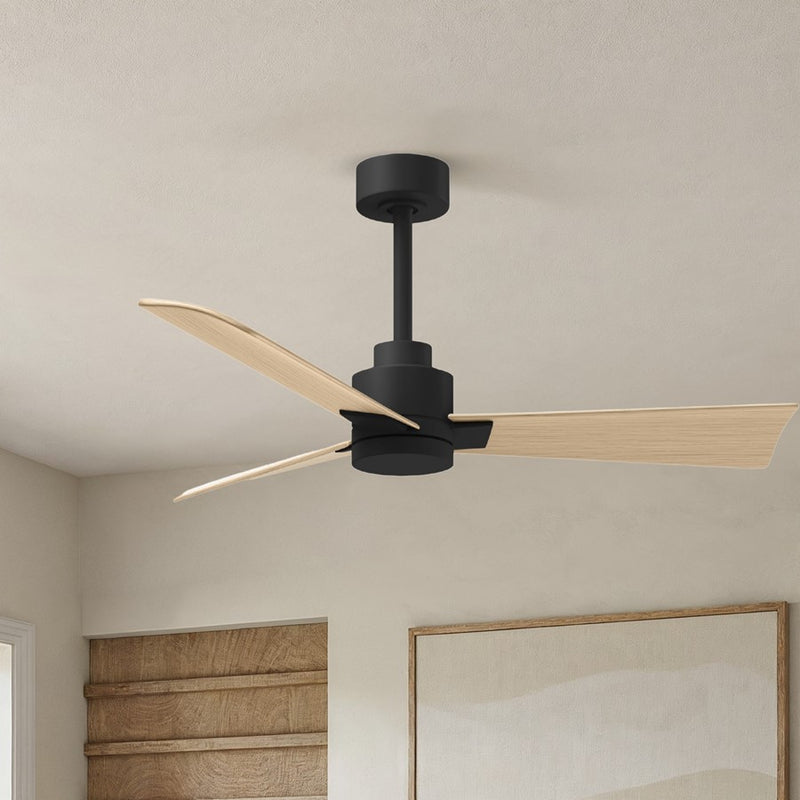 Matthews Fan Alessandra 42in 3-Blade Ceiling Fan | Transitional Matte Black and Light Maple ABS | Outdoor Patio & Covered Porch | Model AK-BK-LM-42