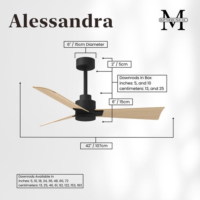 Matthews Fan Alessandra 42" 3 Blade Ceiling Fan, Matte Black