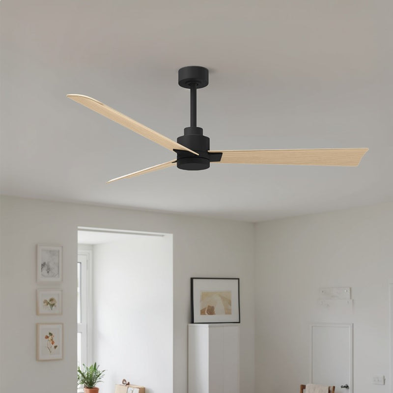 Matthews Fan Alessandra 56in 3-Blade Ceiling Fan | Transitional Matte Black and Light Maple ABS | Outdoor Patio & Covered Porch | Model AK-BK-LM-56