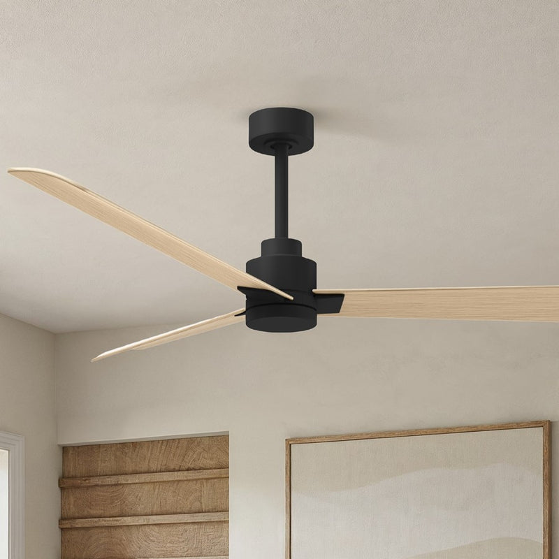 Matthews Fan Alessandra 56in 3-Blade Ceiling Fan | Transitional Matte Black and Light Maple ABS | Outdoor Patio & Covered Porch | Model AK-BK-LM-56