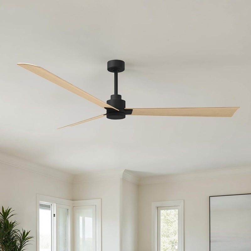 Matthews Fan Alessandra 72in 3-Blade Ceiling Fan | Transitional Matte Black and Light Maple ABS | Outdoor Patio & Covered Porch | Model AK-BK-LM-72