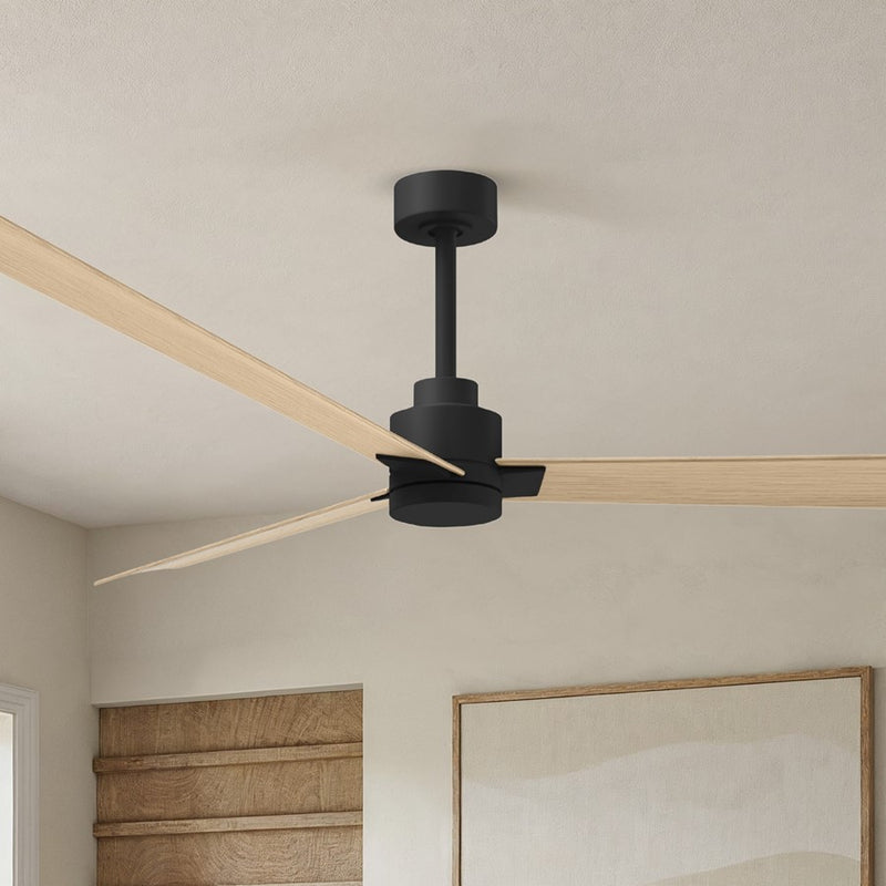 Matthews Fan Alessandra 72in 3-Blade Ceiling Fan | Transitional Matte Black and Light Maple ABS | Outdoor Patio & Covered Porch | Model AK-BK-LM-72