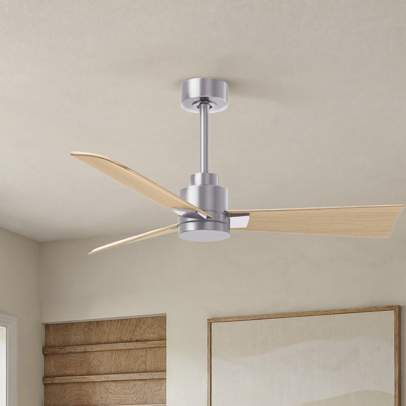 Matthews Fan Alessandra 42in 3-Blade Ceiling Fan | Transitional Brushed Nickel and Light Maple ABS | Bedroom & Covered Patio | Model AK-BN-LM-42