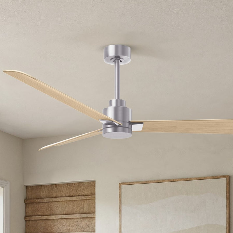 Matthews Fan Alessandra 56in 3-Blade Ceiling Fan | Transitional Brushed Nickel and Light Maple ABS | Living Room & Covered Patio | Model AK-BN-LM-56