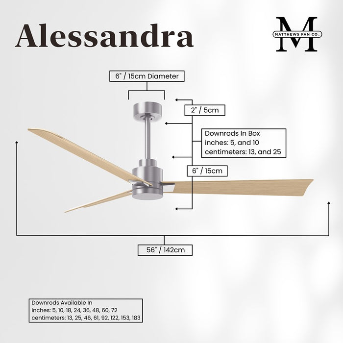 Matthews Fan Alessandra 56" 3 Blade Ceiling Fan, Brushed Nickel
