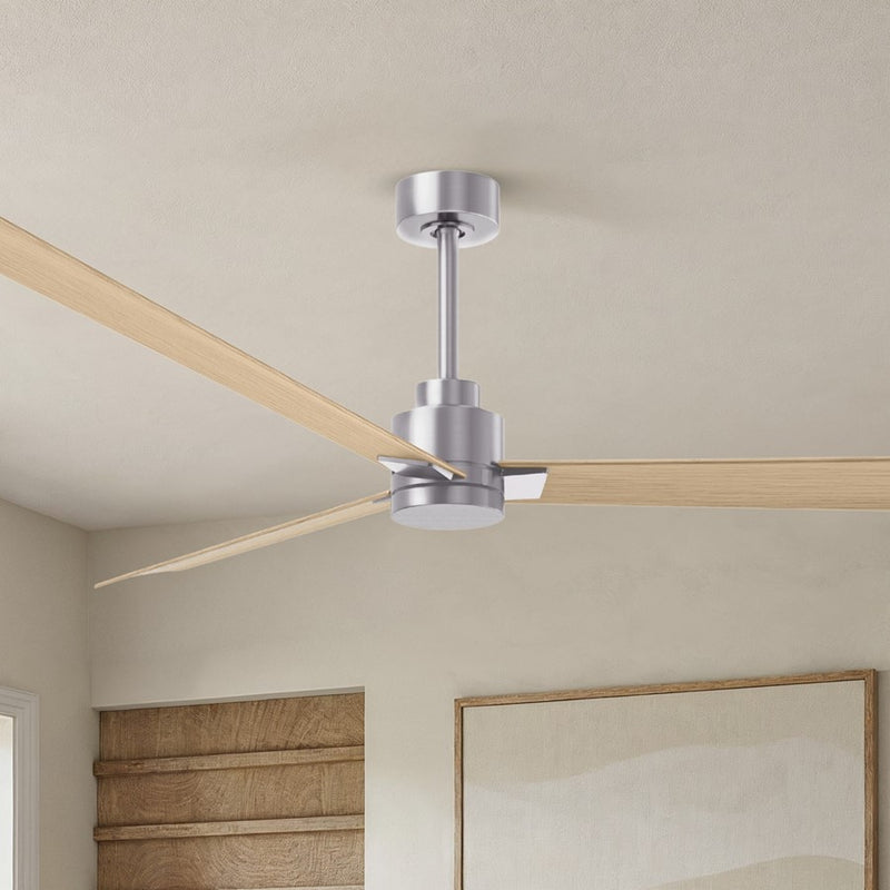 Matthews Fans Alessandra 72in 3-Blade Ceiling Fan | Transitional Brushed Nickel and Light Maple ABS | Great Rooms & Open Living | Model AK-BN-LM-72
