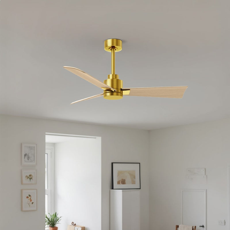 Matthews Fans Alessandra 42in 3-Blade Ceiling Fan | Transitional Brushed Brass and Light Maple ABS | Bedroom & Living Room | Model AK-BRBR-LM-42