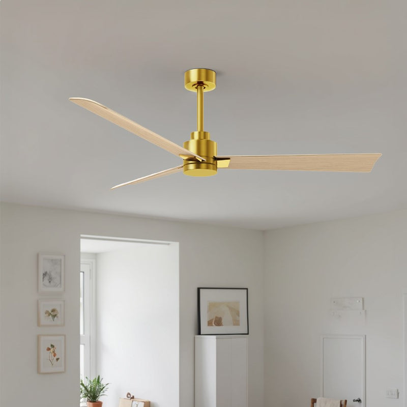 Matthews Fan Alessandra 56in 3-Blade Ceiling Fan | Brushed Brass and Light Maple ABS | Great Rooms & Covered Patios | Model AK-BRBR-LM-56