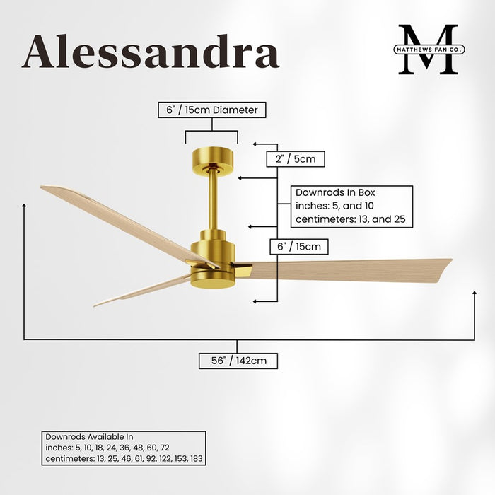 Matthews Fan Alessandra 56" 3 Blade Ceiling Fan, Brushed Brass