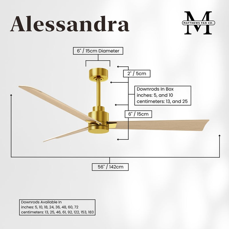 Matthews Fan Alessandra 56in 3-Blade Ceiling Fan | Brushed Brass and Light Maple ABS | Great Rooms & Covered Patios | Model AK-BRBR-LM-56