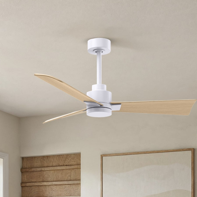 Matthews Fans Alessandra 42in 3-Blade Ceiling Fan | Transitional Matte White and Light Maple ABS Blades | Covered Patio & Open | Model AK-MWH-LM-42