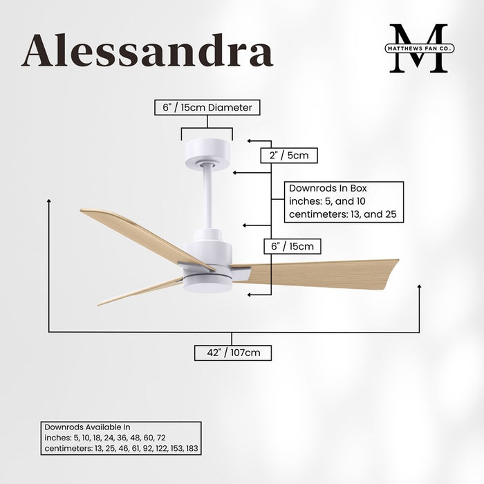 Matthews Fan Alessandra 42" 3 Blade Ceiling Fan, Matte White