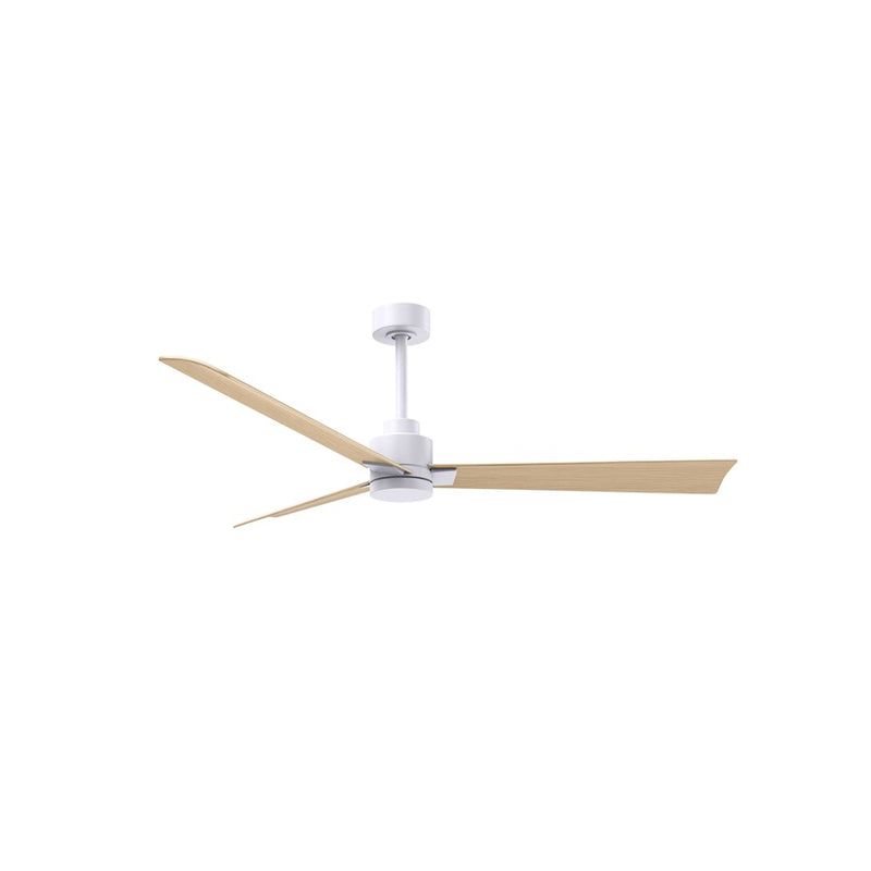 Matthews Fans Alessandra 56in 3-Blade Ceiling Fan | Transitional Matte White and Light Maple ABS Blades | Covered Patio & Open | Model AK-MWH-LM-56