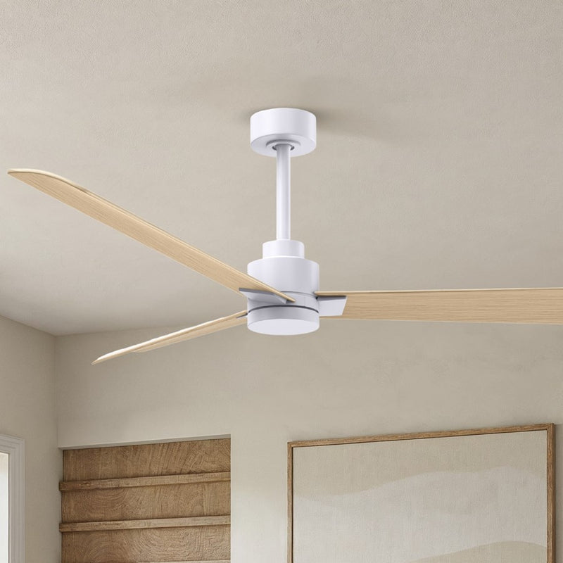 Matthews Fans Alessandra 56in 3-Blade Ceiling Fan | Transitional Matte White and Light Maple ABS Blades | Covered Patio & Open | Model AK-MWH-LM-56