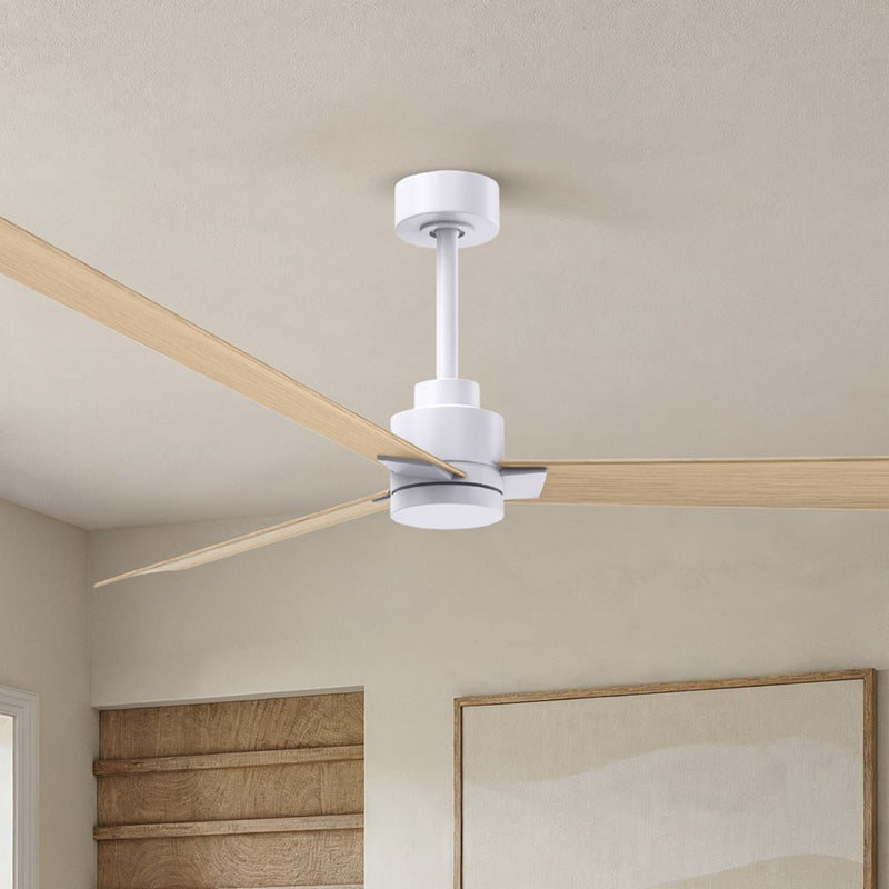 Matthews Fans Alessandra 72in 3-Blade Ceiling Fan | Transitional Matte White and Light Maple ABS Blades | Covered Patio & Open | Model AK-MWH-LM-72