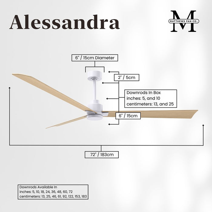 Matthews Fan Alessandra 72" 3 Blade Ceiling Fan, Matte White