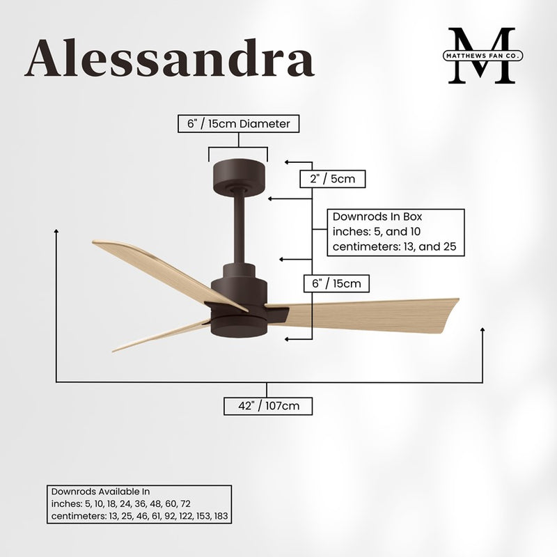 Matthews Fans Alessandra 42in 3-Blade Ceiling Fan | Transitional Textured Bronze and Light Maple ABS | Bedroom & Covered Patio | Model AK-TB-LM-42