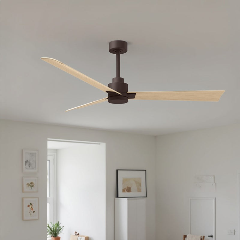 Matthews Fans Alessandra 56in 3-Blade Ceiling Fan | Transitional Textured Bronze and Light Maple ABS | Living Room & Covered | Model AK-TB-LM-56