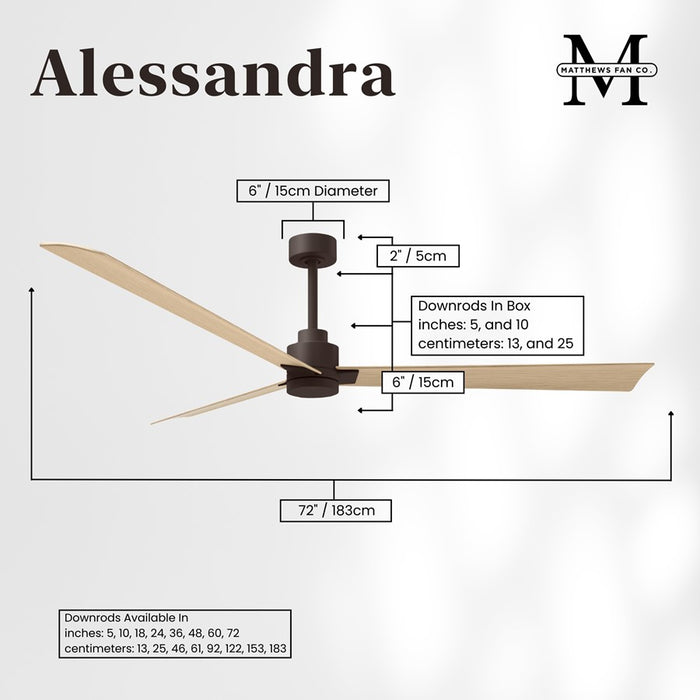 Matthews Fan Alessandra 72" 3 Blade Ceiling Fan, Textured Bronze