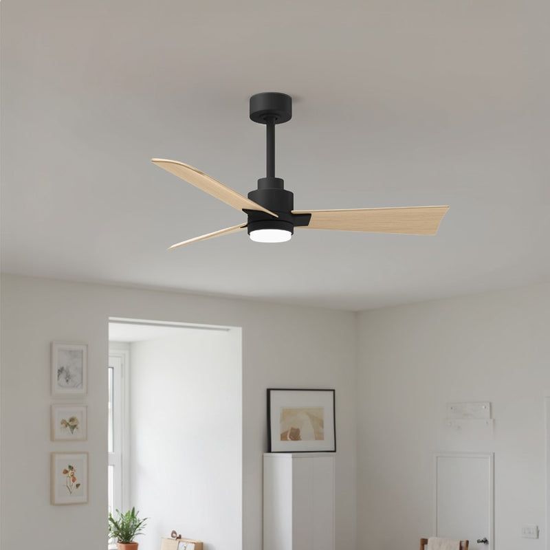 Matthews Fans Alessandra 42in 3-Blade Ceiling Fan | Transitional Matte Black and Light Maple ABS | Great Rooms & Covered Patios | Model AKLK-BK-LM-42