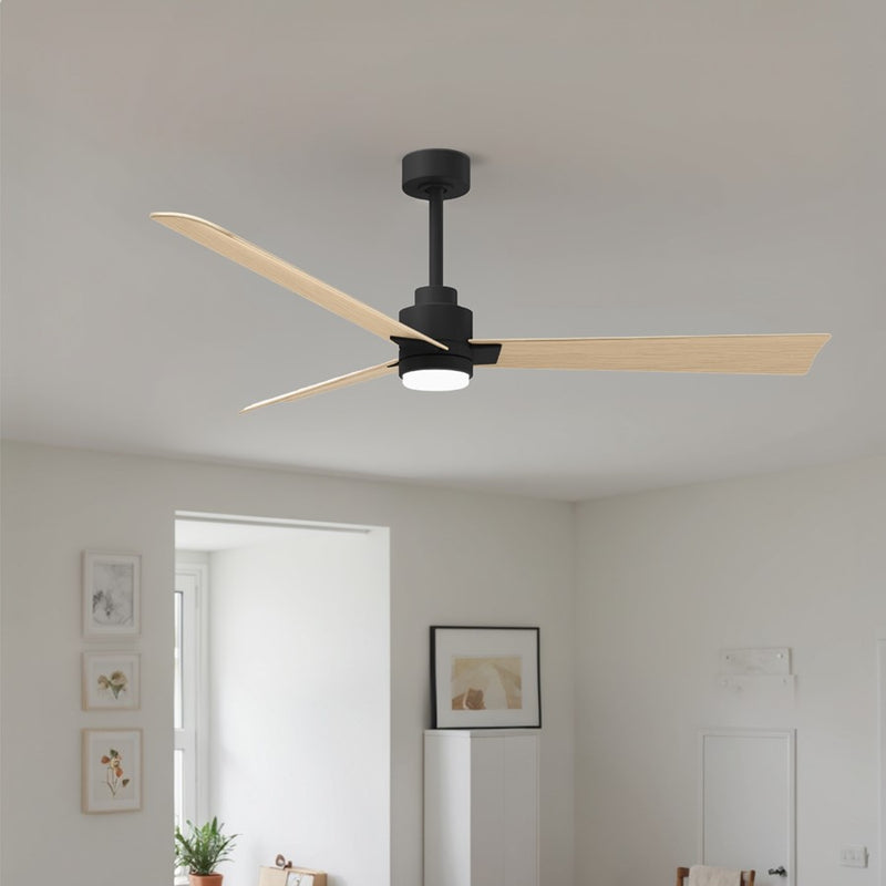 Matthews Fans Alessandra 56in 3-Blade Ceiling Fan | Transitional Matte Black and Light Maple ABS | Great Rooms & Covered Patios | Model AKLK-BK-LM-56