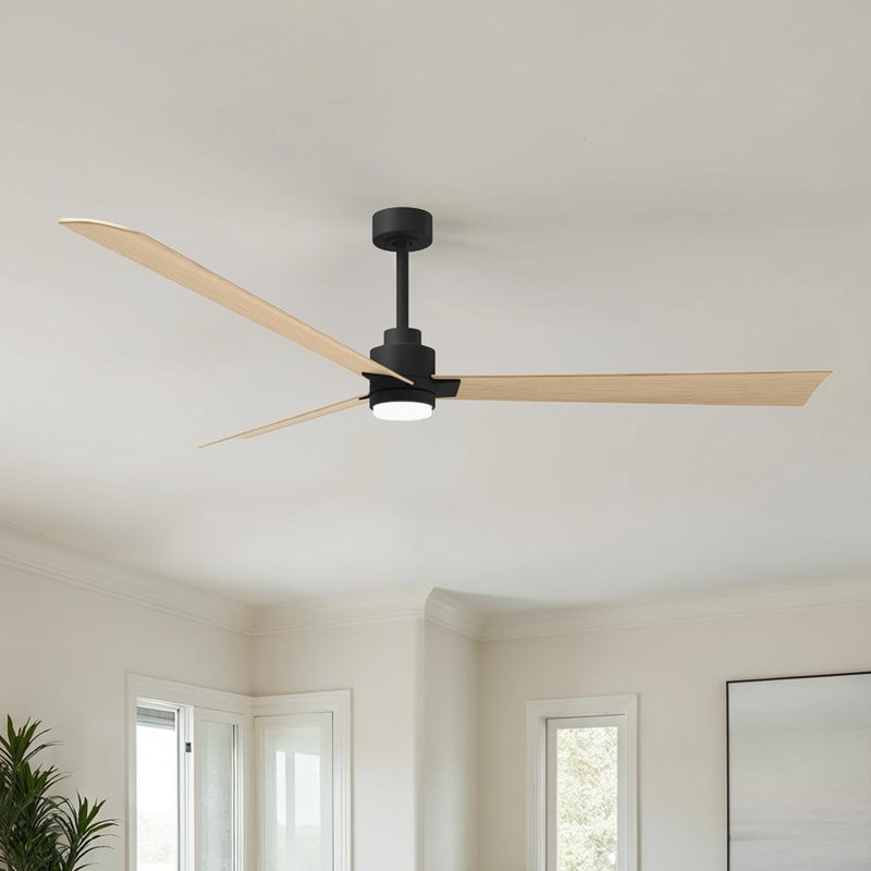 Matthews Fans Alessandra 72in 3-Blade Ceiling Fan | Transitional Matte Black and Light Maple ABS | Great Rooms & Covered Patios | Model AKLK-BK-LM-72