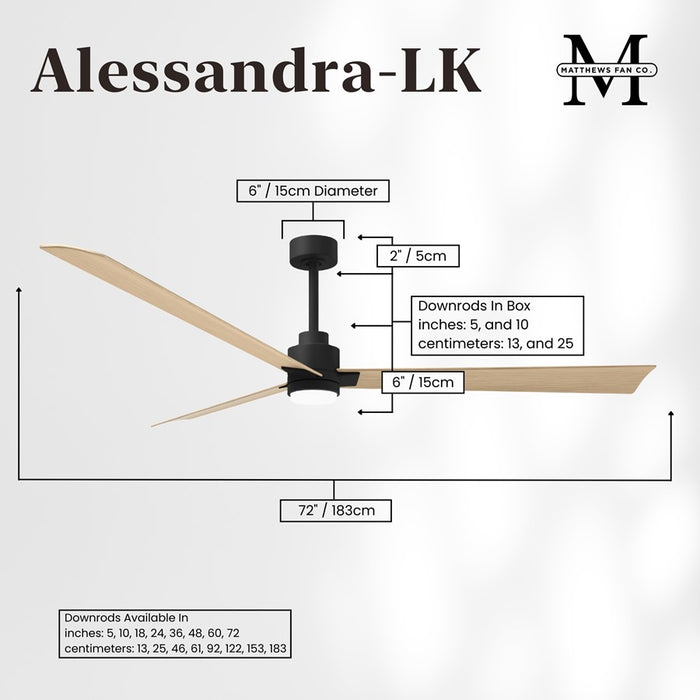 Matthews Fan Alessandra 1 Light 72" 3 Blade Ceiling Fan, Black